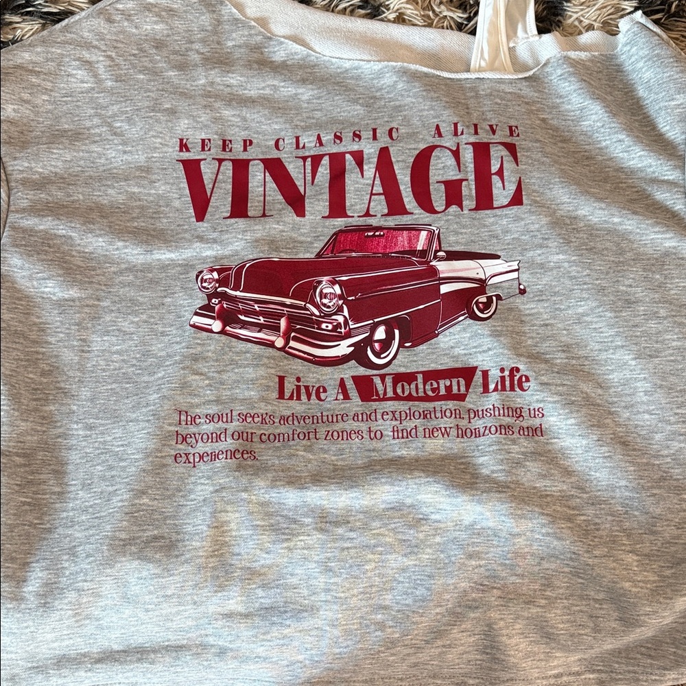 Gray Vintage Car Graphic Sweatshirt
